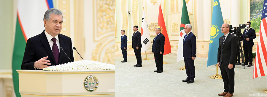 The President of Uzbekistan receives the newly appointed ambassadors of the Republic of Korea, Kyrgyzstan, Algeria, Kazakhstan, United States of America