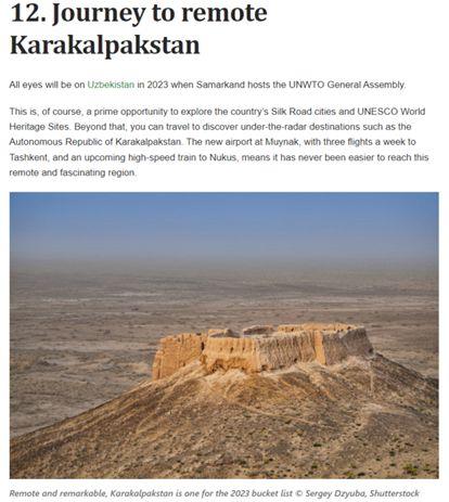 Karakalpakstan is recognized as one of 16 rare tourist places in the world