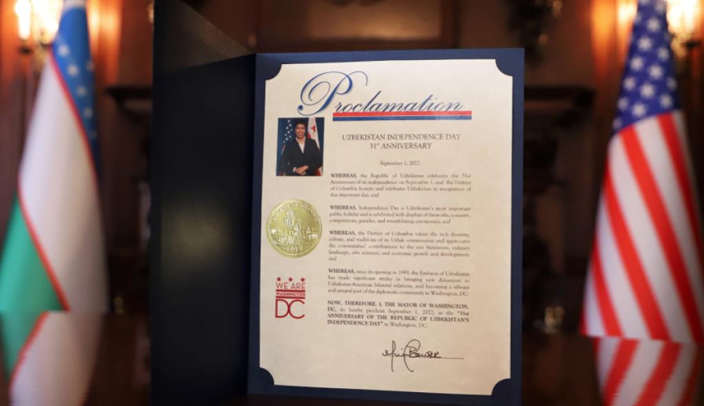 The Mayor of the American capital declares the 1st of September the Independence Day of Uzbekistan in Washington