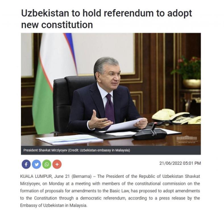 Malaysia’s largest news agency writes about the upcoming referendum in Uzbekistan