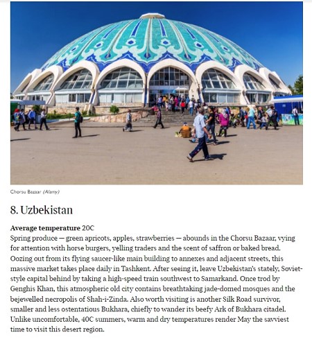 The Times considers Uzbekistan one of the best places for tourism